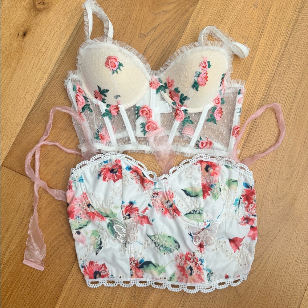 SHEIN Cream and Pink Floral Bra Set